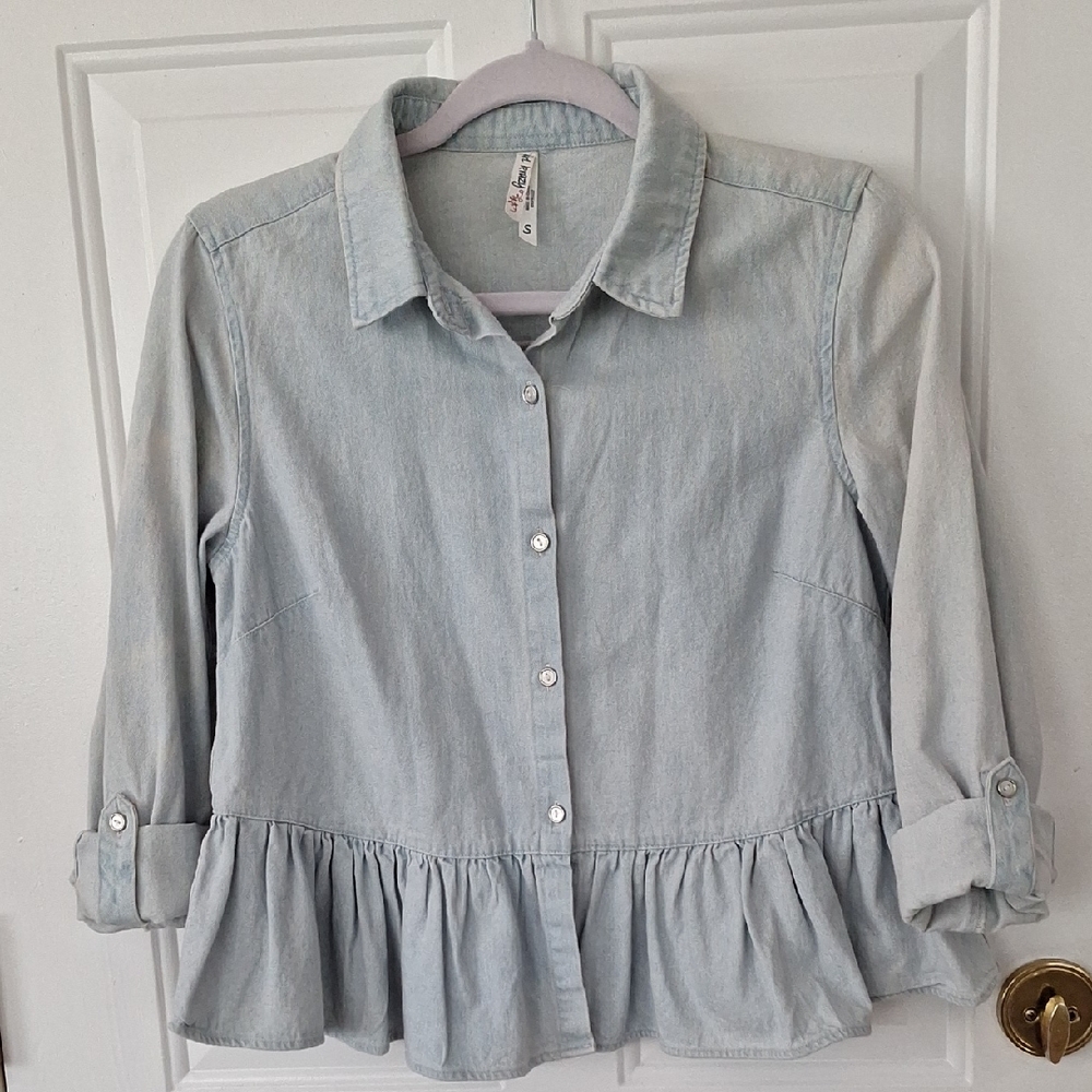Girl Krazy Light Blue Peplum Denim Shirt